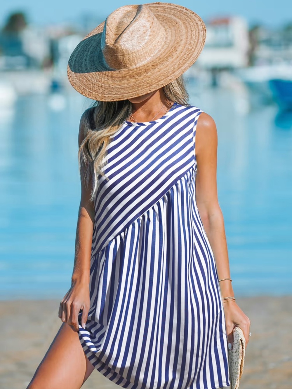 NWT Sleeveless Navy & White Striped Mini Dress